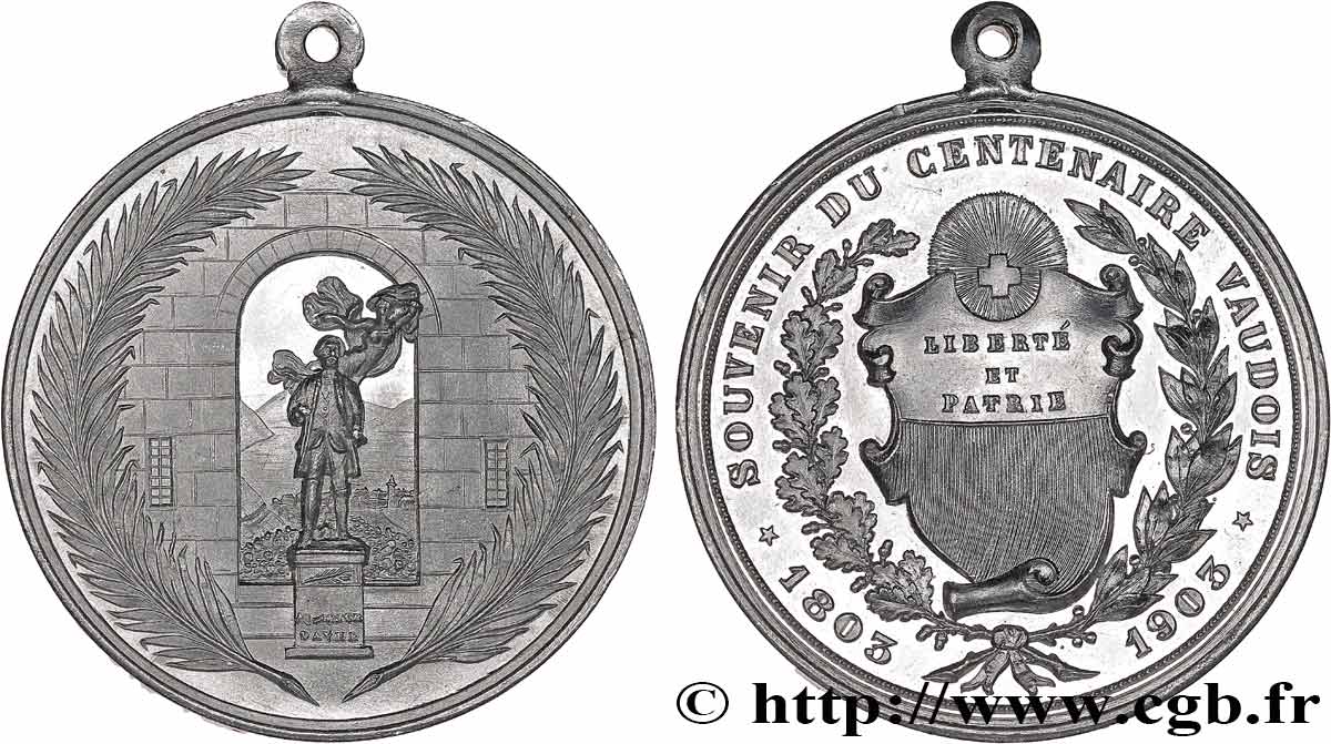 SUISSE - CONFÉDÉRATION HELVÉTIQUE - CANTON DE VAUD Médaille, Souvenir du centenaire vaudois VZ+