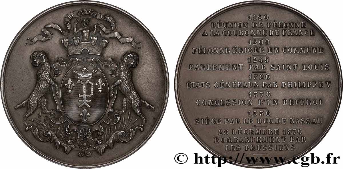 DRITTE FRANZOSISCHE REPUBLIK Médaille, Histoire de la ville de Péronne fVZ