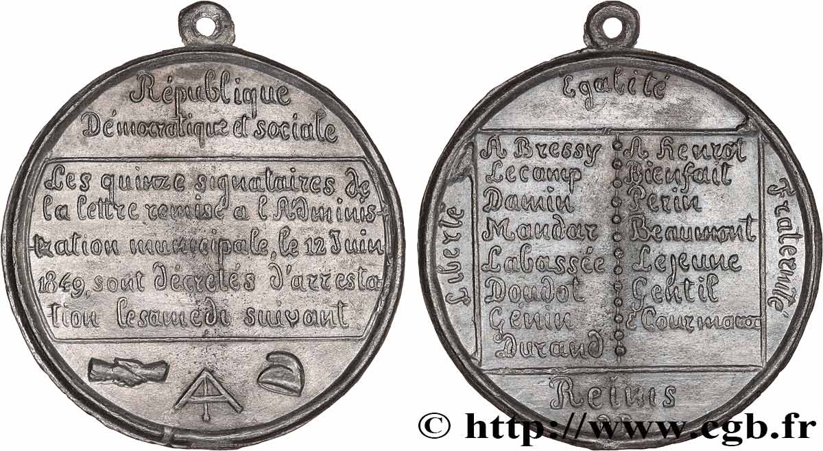 SECOND REPUBLIC Médaille, Décret d’arrestation XF