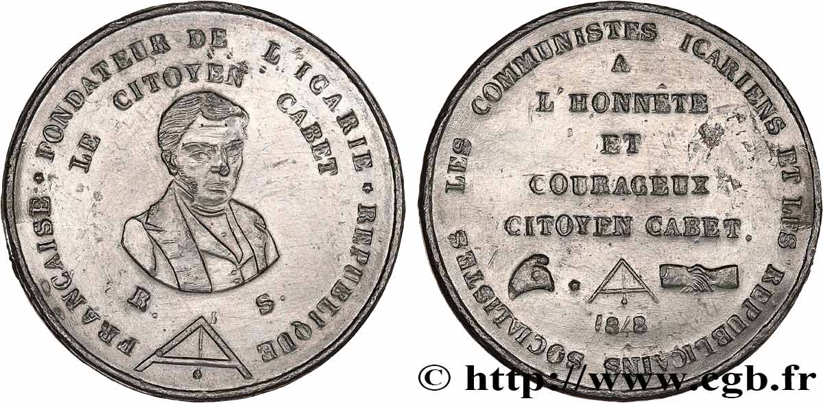 DEUXIÈME RÉPUBLIQUE Médaille, Citoyen Etienne Cabet TTB+