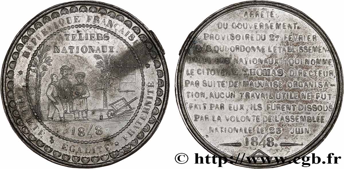 DEUXIÈME RÉPUBLIQUE Médaille, Dissolution des ateliers nationaux SS