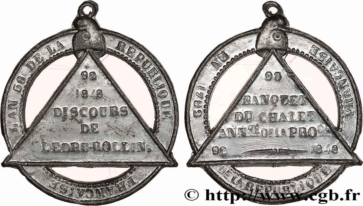 DEUXIÈME RÉPUBLIQUE Médaille, Anniversaire de la Première République, Discours de Ledru-Rollin TTB+