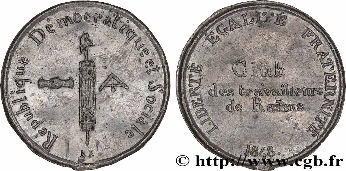 DEUXIÈME RÉPUBLIQUE Médaille, Club des travailleurs de Reims TTB