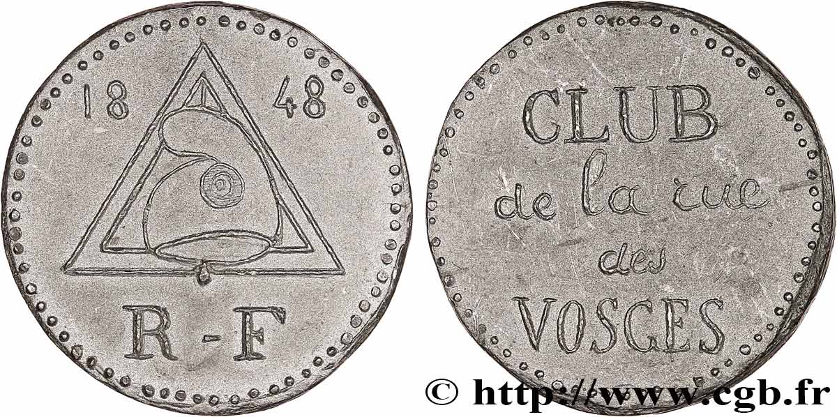 DEUXIÈME RÉPUBLIQUE Médaille, Club de la rue des Vosges TTB+