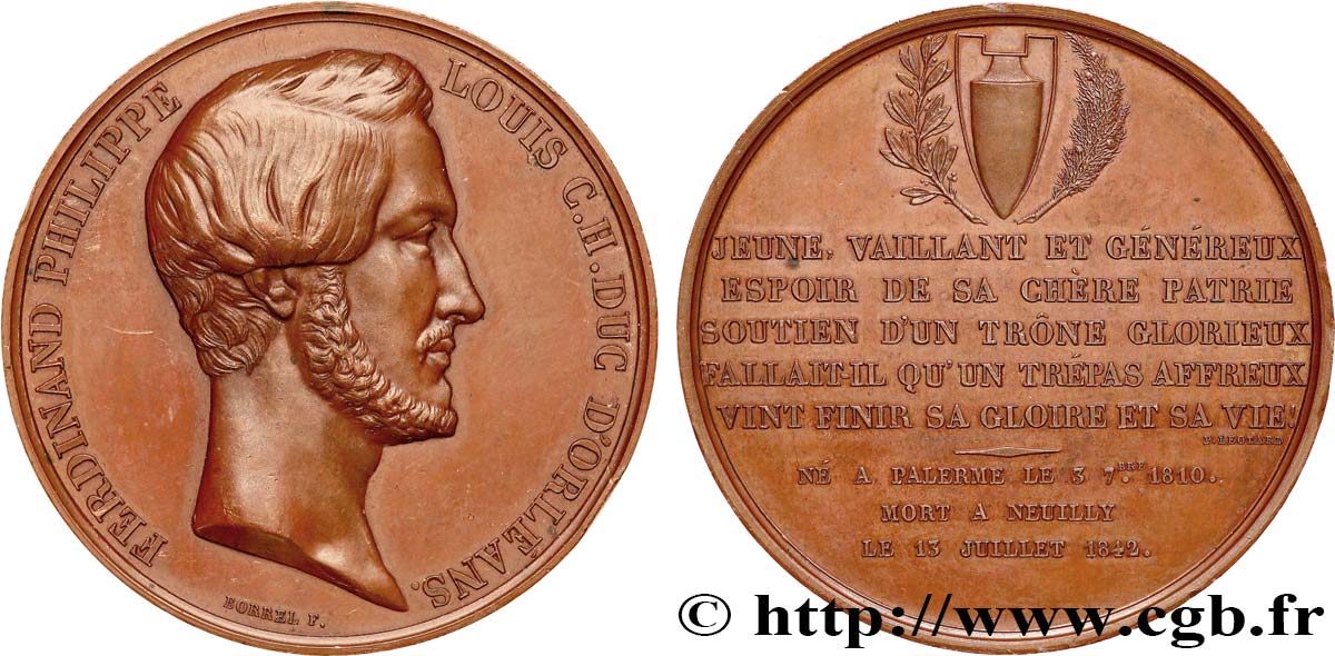LUIS FELIPE I Médaille en mémoire de Ferdinand Philippe d’Orléans MBC+
