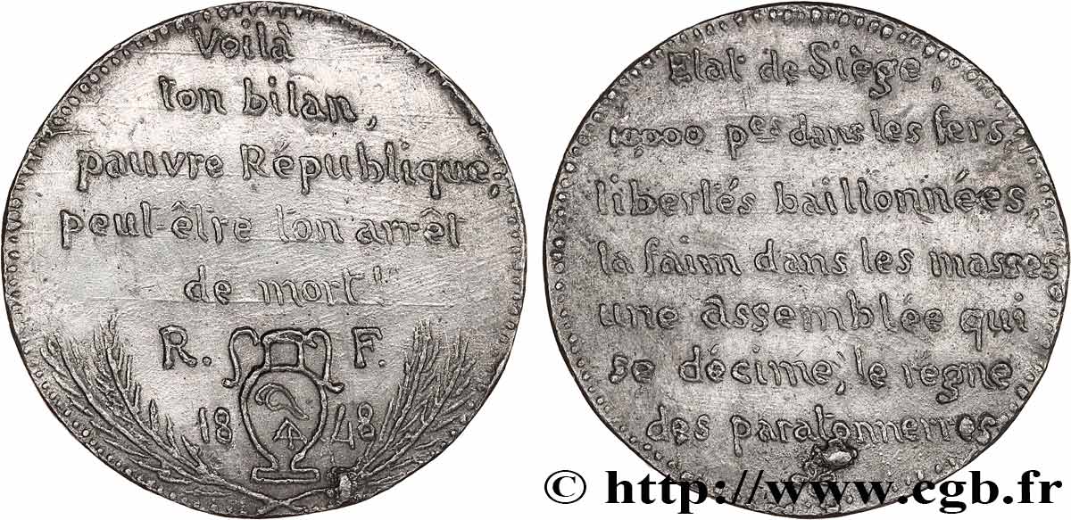DEUXIÈME RÉPUBLIQUE Médaille, Bilan critique de la République fVZ