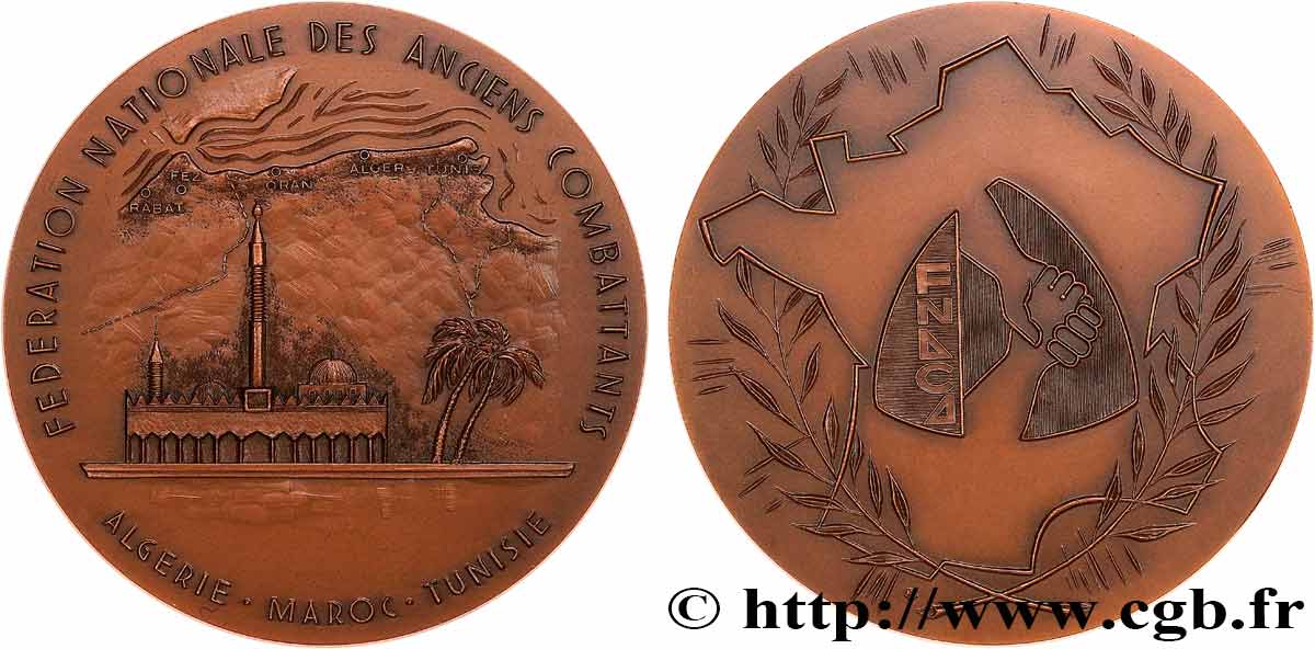 FUNFTE FRANZOSISCHE REPUBLIK Médaille, Fédération des Anciens Combattants en Algérie, Maroc et Tunisie VZ