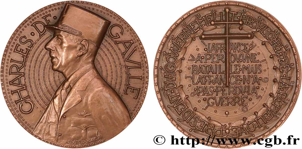 QUINTA REPUBBLICA FRANCESE Médaille, Charles de Gaulle, Président du gouvernement provisoire SPL