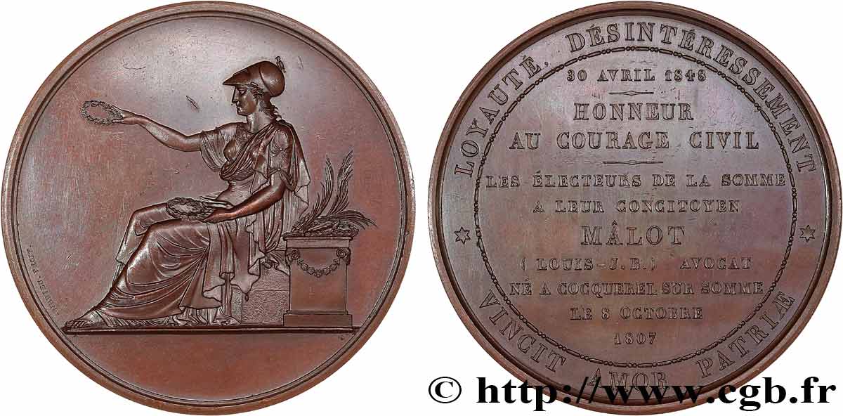 DEUXIÈME RÉPUBLIQUE Médaille, Honneur au courage civil AU/MS