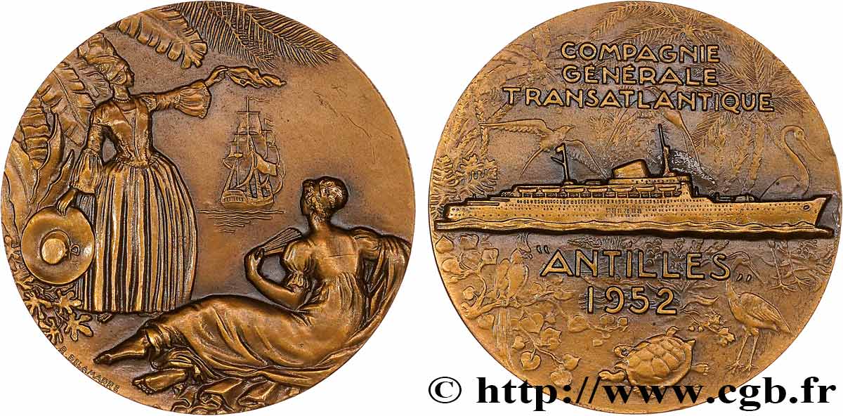 QUATRIÈME RÉPUBLIQUE Médaille, Paquebot Antilles SUP