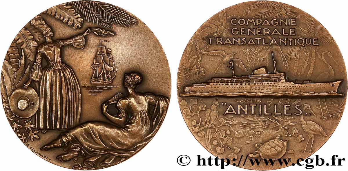 TROISIÈME RÉPUBLIQUE Médaille, Paquebot Antilles TTB+