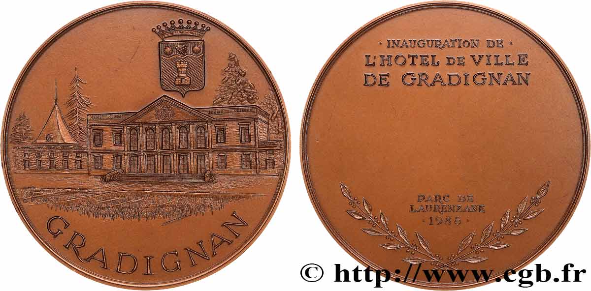 CINQUIÈME RÉPUBLIQUE Médaille, Inauguration de l’hôtel de Ville de Gradignan TTB+
