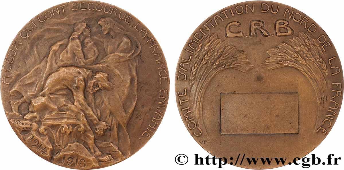 III REPUBLIC Médaille, La France envahie, Comité d’alimentation du Nord de la France AU
