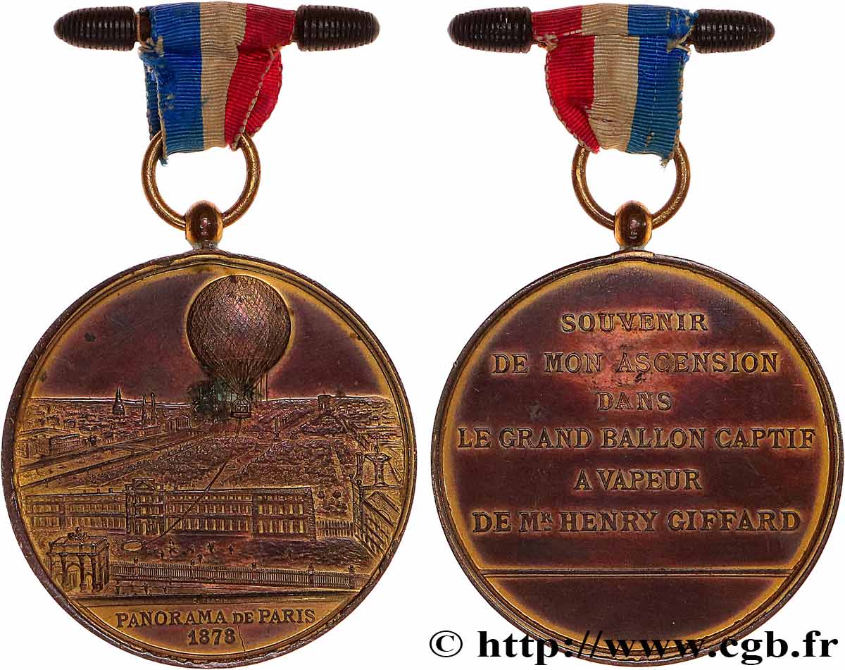 TERZA REPUBBLICA FRANCESE Médaille du ballon à vapeur - panorama de Paris BB