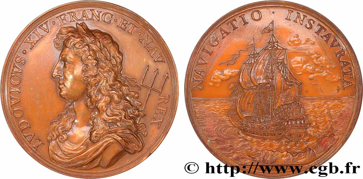 LOUIS XIV LE GRAND OU LE ROI SOLEIL Médaille, Rétablissement de la navigation, refrappe TTB+