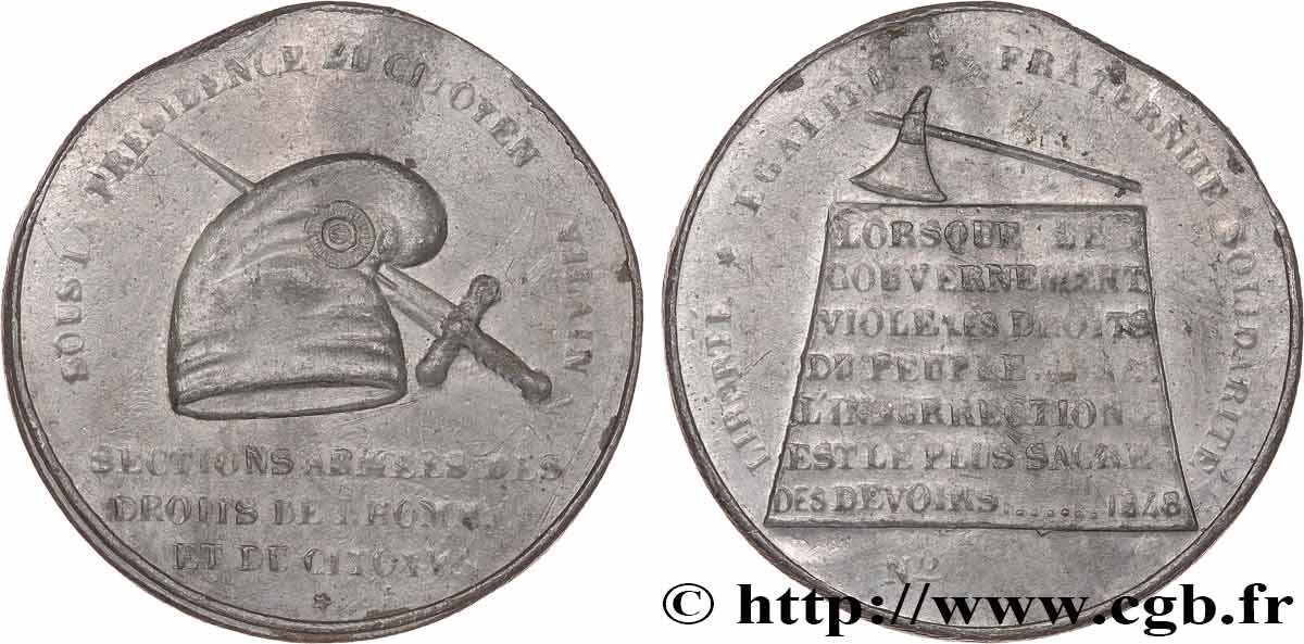 DEUXIÈME RÉPUBLIQUE Médaille, Sections armées des droits de l’homme TTB