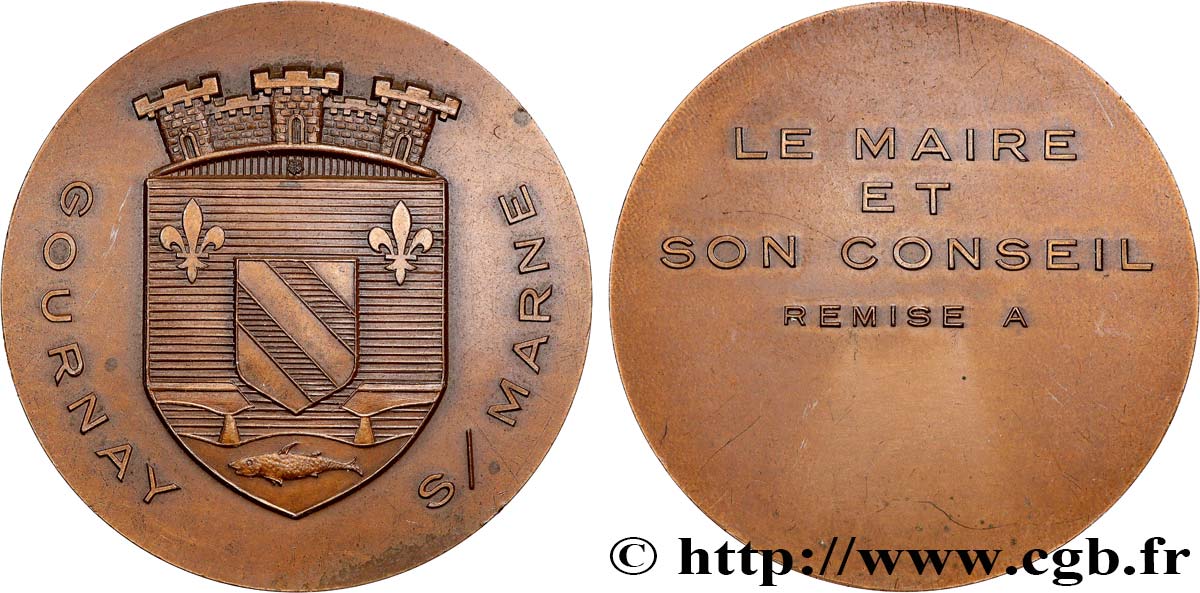 QUINTA REPUBBLICA FRANCESE Médaille de récompense, Le maire et le conseil de la ville de Gournay-Sur-Marne q.SPL