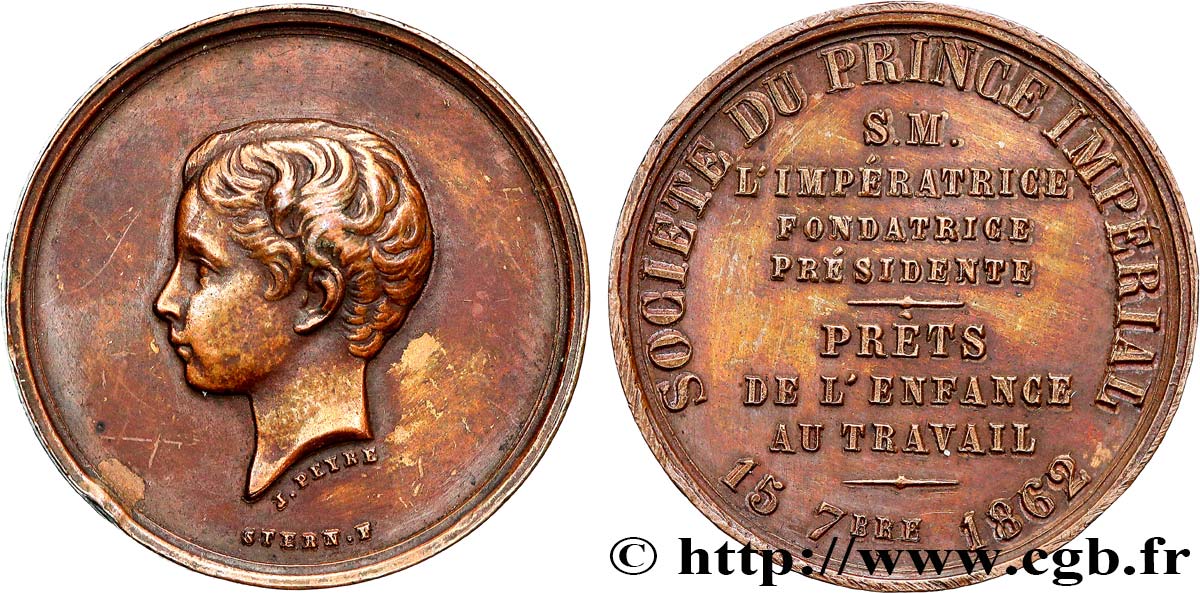 NAPOLÉON IV Médaille, Société du Prince Impérial, prêts de l’enfance au travail SS