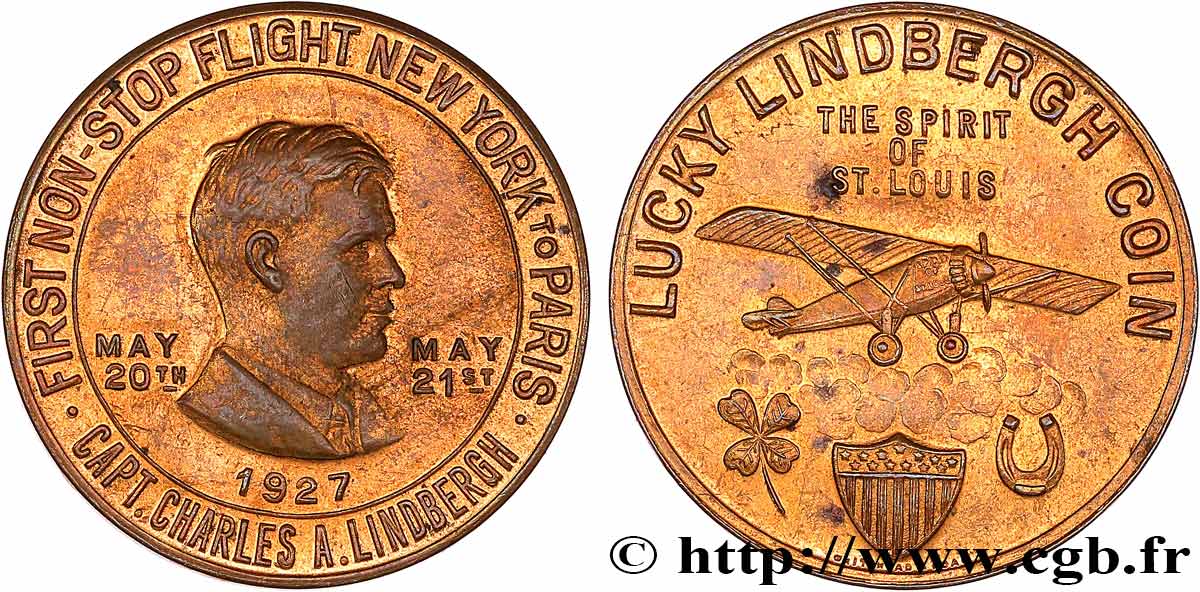 AÉRONAUTIQUE - AVIATION : AVIATEURS & AVIONS Médaille, Charles Lindbergh, Spirit of Saint Louis TTB+