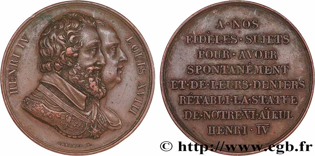 LUIGI XVIII Médaille, Rétablissement de la statue de Henri IV le 28 octobre 1817 BB