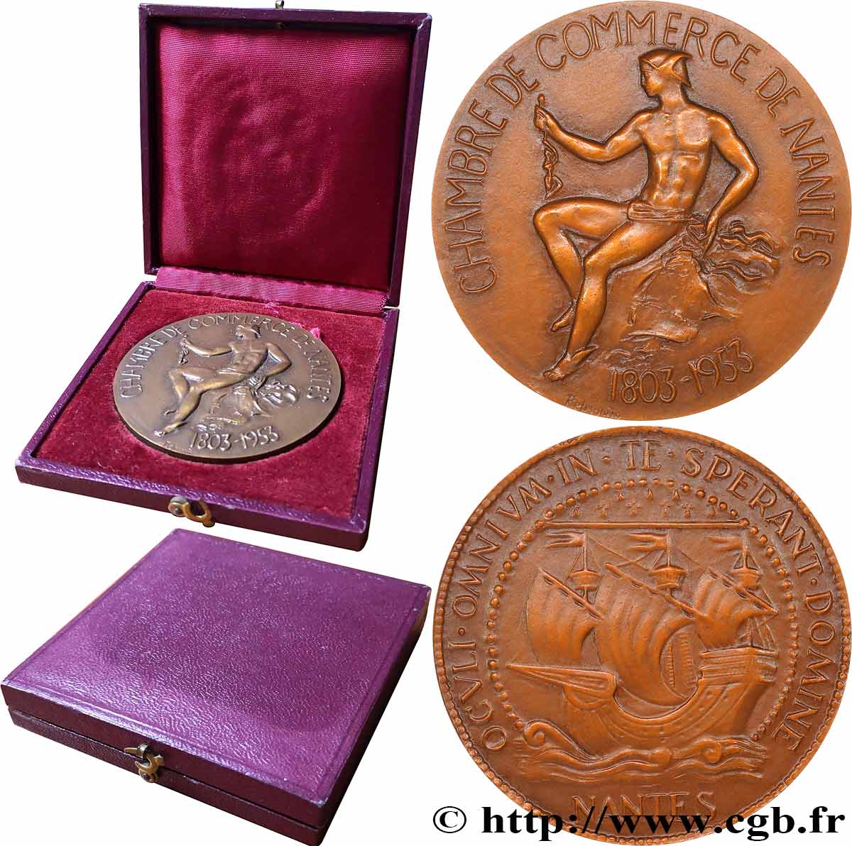 CHAMBERS OF COMMERCE Médaille, 150 ans de Chambre de commerce de Nantes AU
