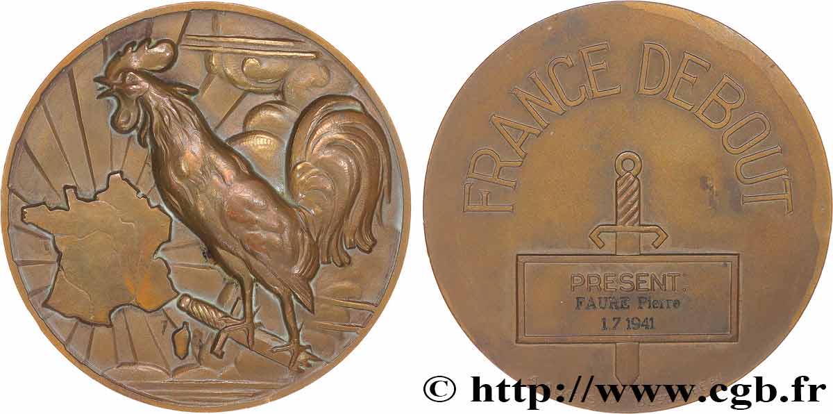 ÉTAT FRANÇAIS Médaille, France debout TTB+