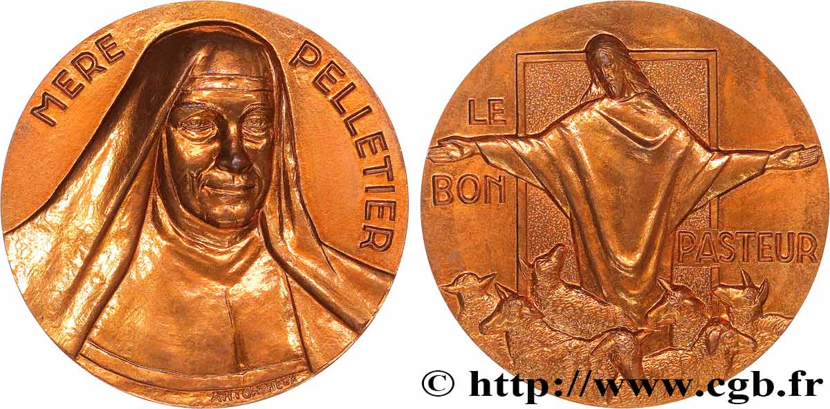 RELIGIOUS MEDALS Médaille, Mère Pelletier, Le bon pasteur AU
