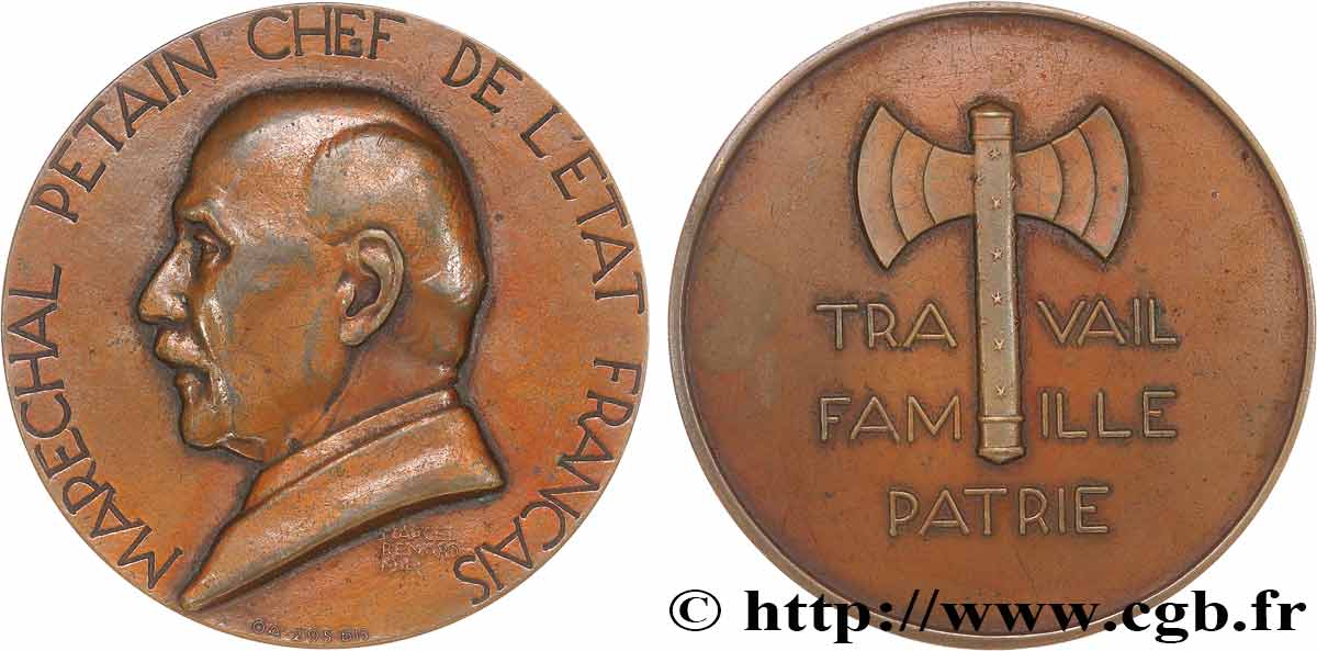 ÉTAT FRANÇAIS Médaille du maréchal Pétain, Travail, famille et patrie TTB+