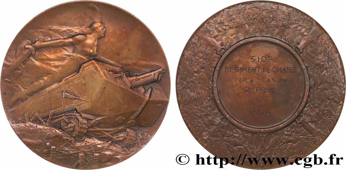 III REPUBLIC Médaille, 510e régiment de chars, tir au canon AU