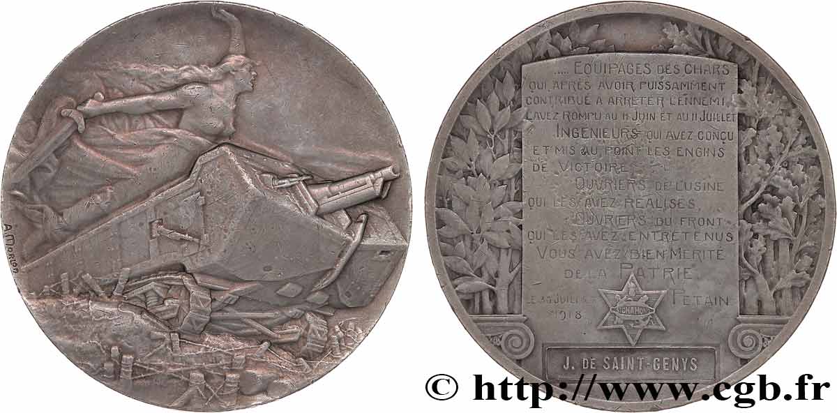 III REPUBLIC Médaille de récompense aux ouvriers, équipages des chars et ingénieurs AU