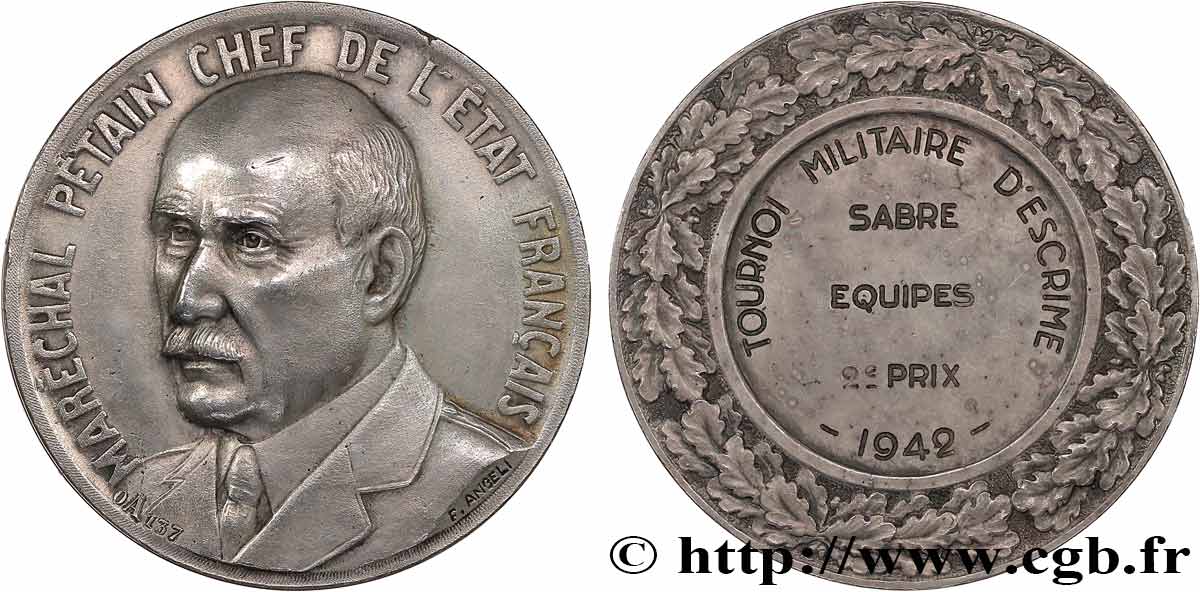 FRENCH STATE Médaille, Maréchal Pétain, Tournoi militaire d’escrime AU