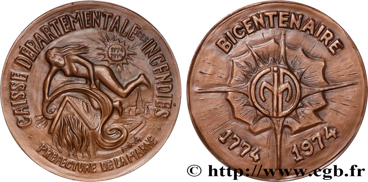 LES ASSURANCES Médaille, Caisse départementale des incendiés, bicentenaire EBC