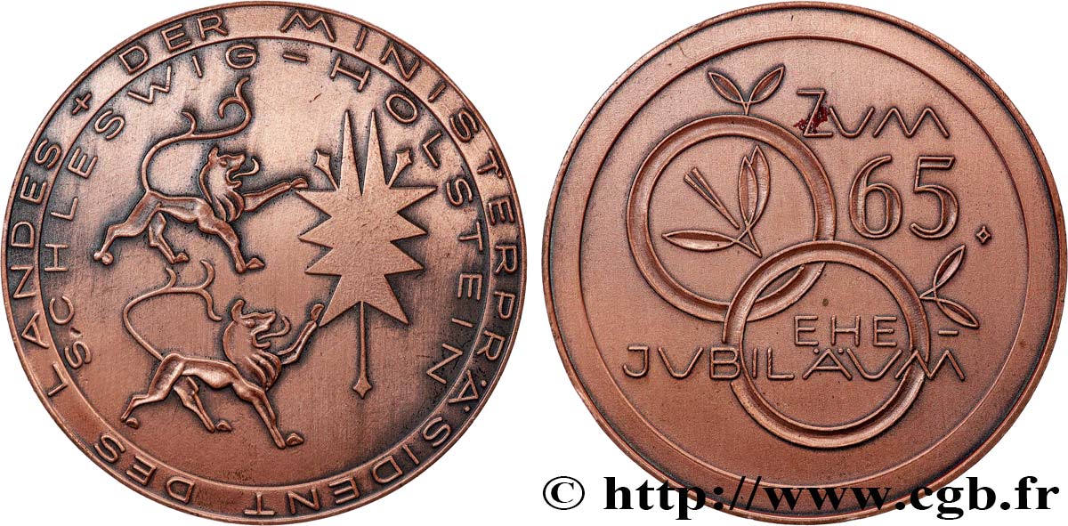 ALLEMAGNE - SCHLESWIG-HOLSTEIN Médaille, 65e anniversaire de la création des Ministres-présidents TTB+