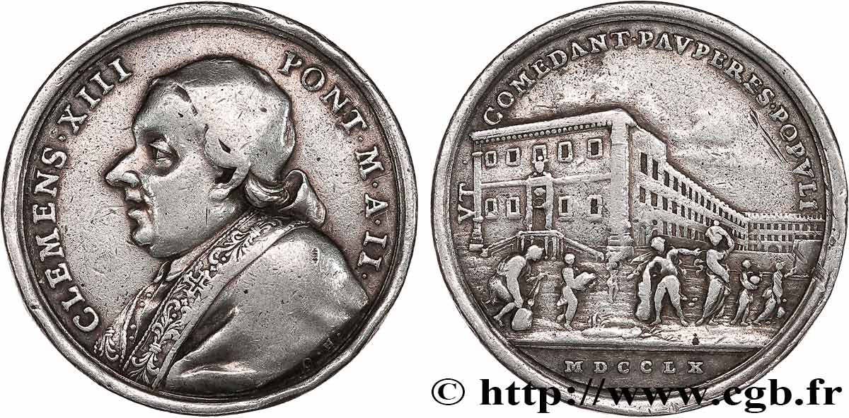 ITALIE - ÉTATS DU PAPE - CLEMENT XIII (Charles Rezzonico) Médaille, Les greniers de Germini TB+