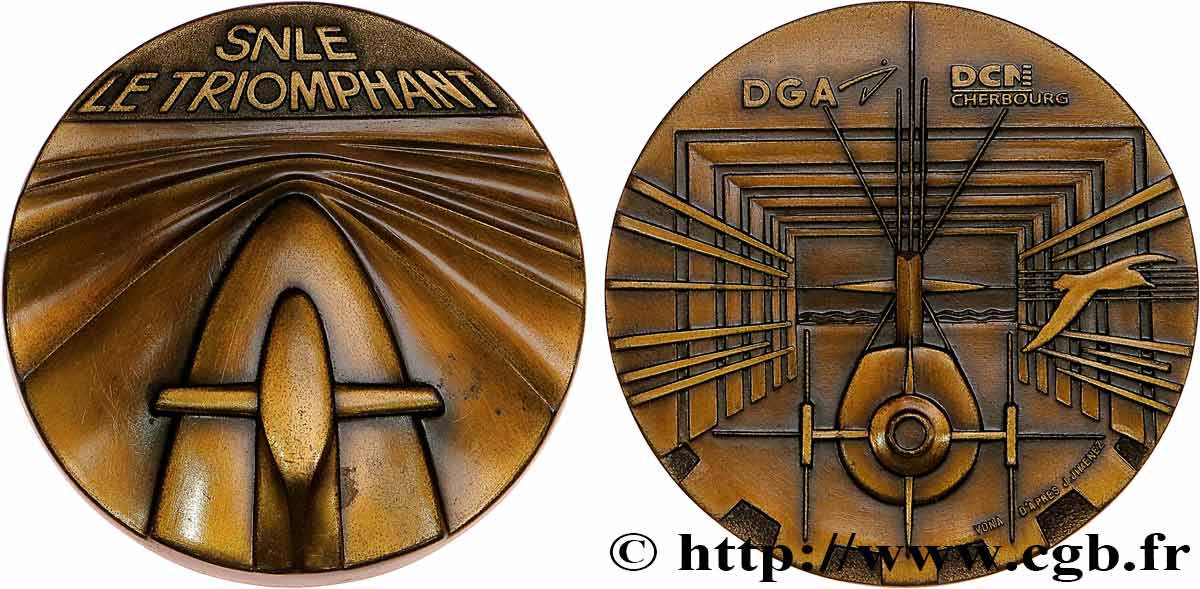 SEA AND NAVY : SHIPS AND BOATS Médaille, Le Triomphant, sous-marin nucléaire q.SPL