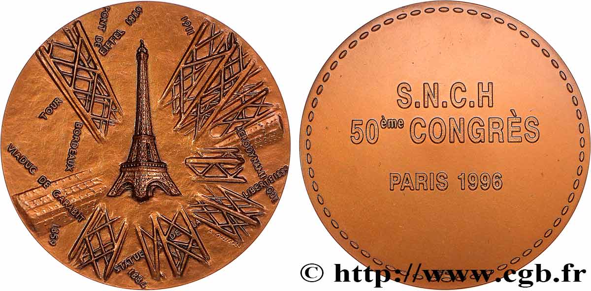 QUINTA REPUBLICA FRANCESA Médaille, 50e congrès du S.N.C.H. EBC