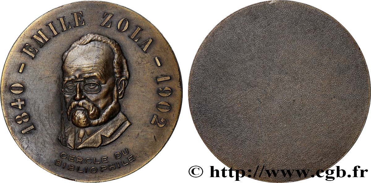 LITTÉRATURE : ÉCRIVAINS/ÉCRIVAINES - POÈTES Médaille, Emile Zola, Cercle du bibliophile TTB+