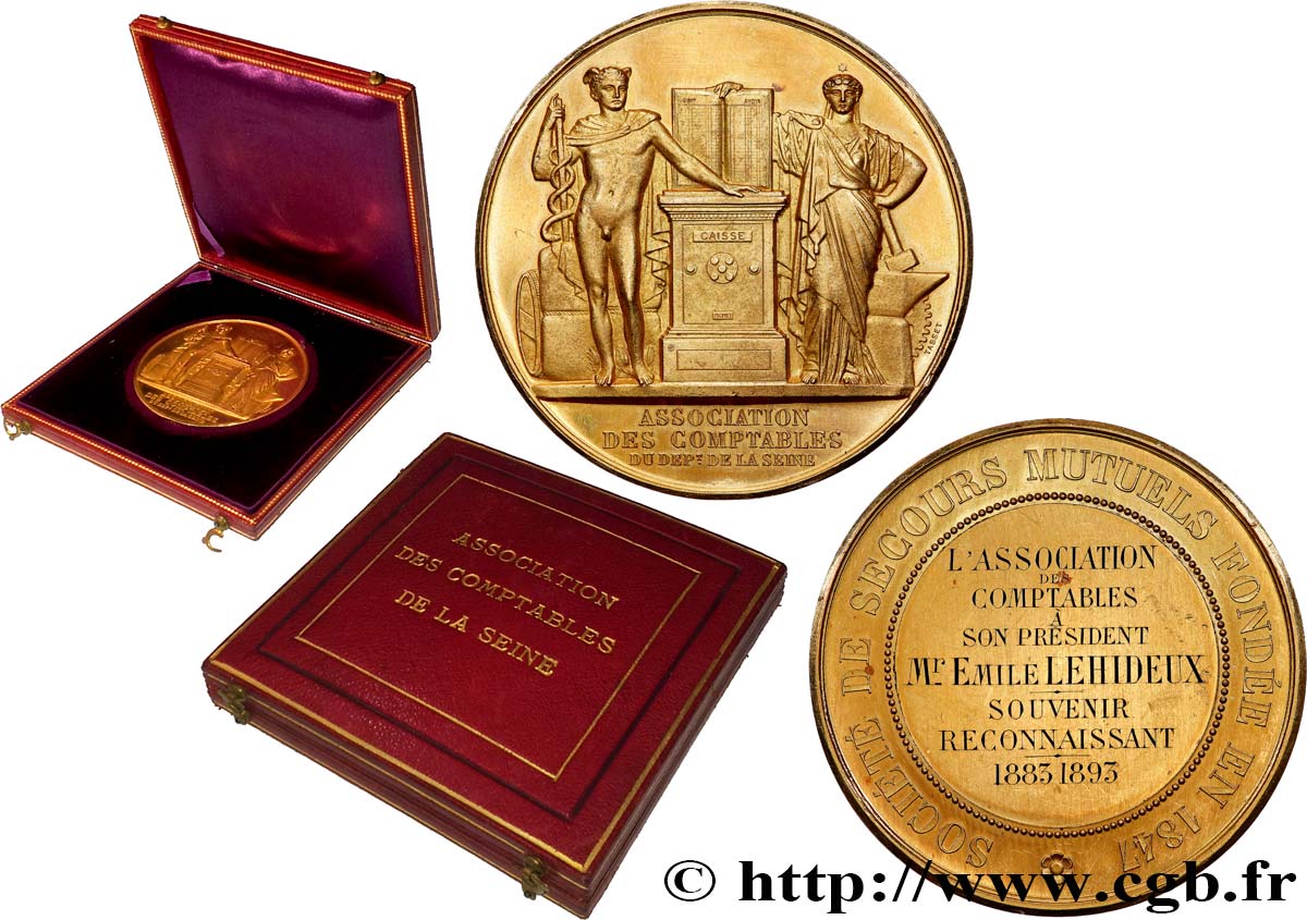 LES ASSURANCES Médaille de récompense, Société de secours mutuels, Association des comptables EBC