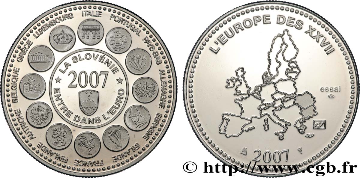 QUINTA REPUBLICA FRANCESA Médaille, Essai, Entrée de la Slovénie dans l’Euro SC
