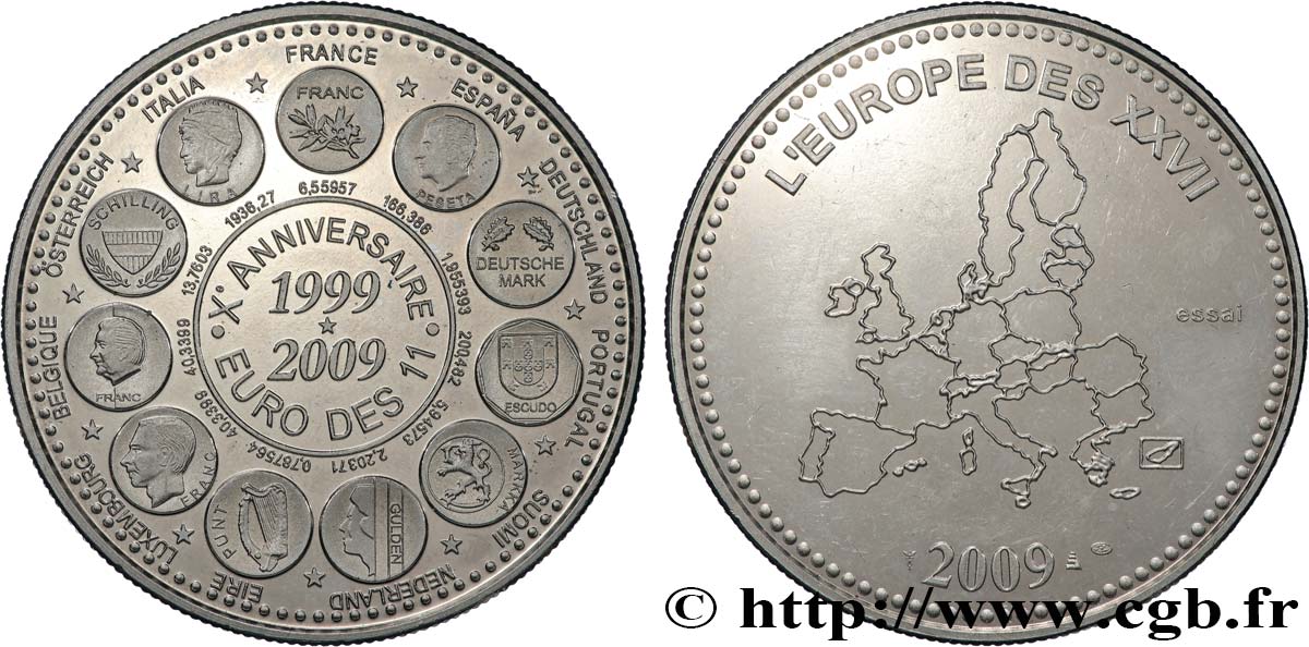 V REPUBLIC Médaille, Essai, Xe Anniversaire Euro des 11 AU