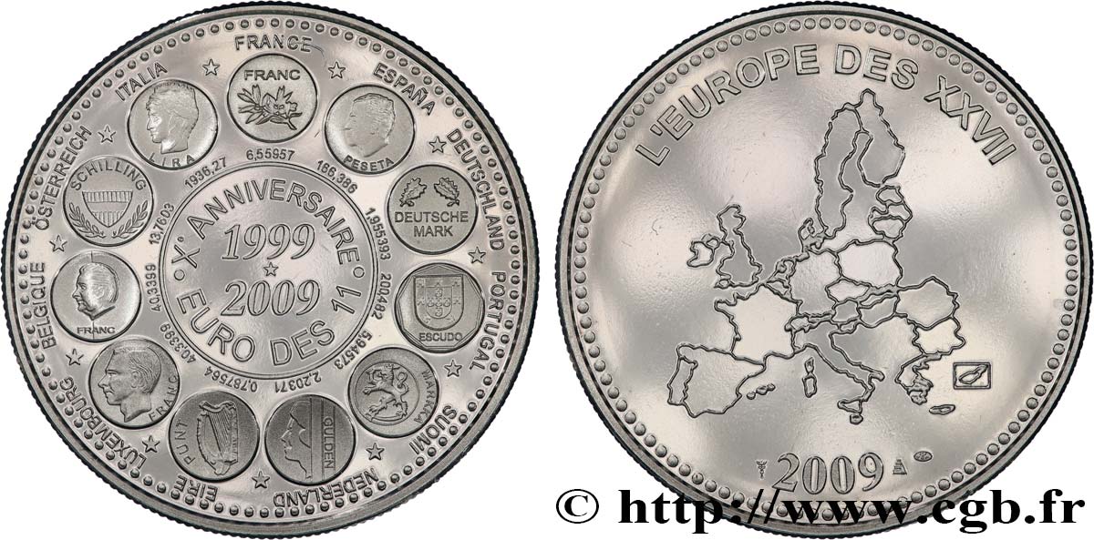 QUINTA REPUBBLICA FRANCESE Médaille, Essai, Xe Anniversaire Euro des 11 MS