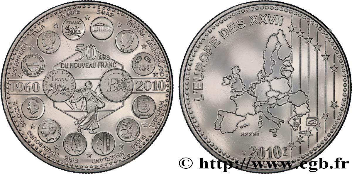 QUINTA REPUBLICA FRANCESA Médaille, Essai, 50 ans du Nouveau Franc EBC