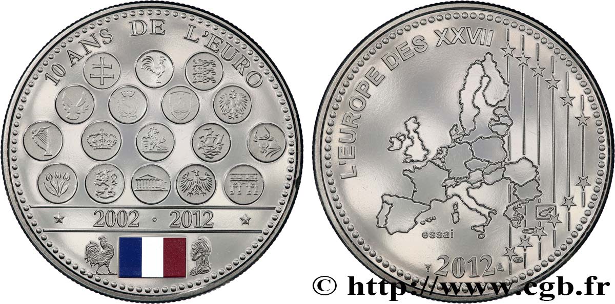 FUNFTE FRANZOSISCHE REPUBLIK Médaille, Essai, 10 ans de l’Euro fST