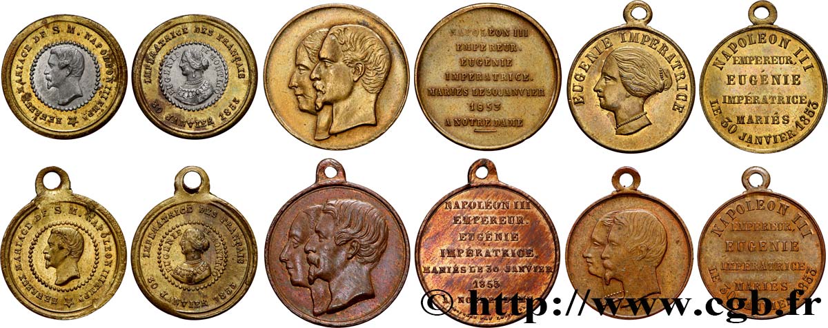 SECONDO IMPERO FRANCESE Lot de 6 médaillettes, Mariage de Napoléon III et Eugénie BB