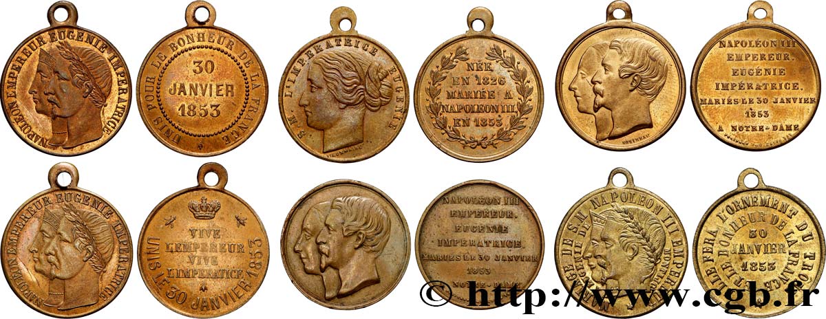 SECOND EMPIRE Lot de 6 médaillettes, Mariage de Napoléon III et Eugénie TTB+