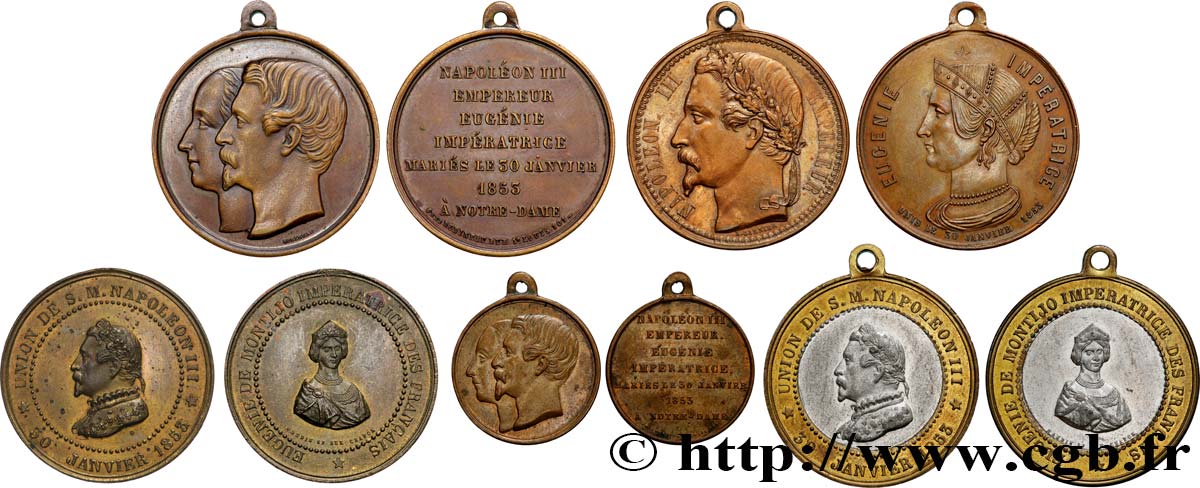 SECOND EMPIRE Lot de 5 médaillettes, Mariage de Napoléon III et Eugénie TTB+