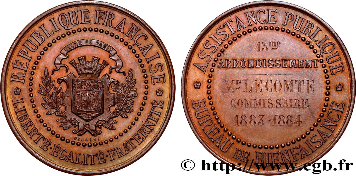 TERCERA REPUBLICA FRANCESA Médaille, Bureau de bienfaisance EBC