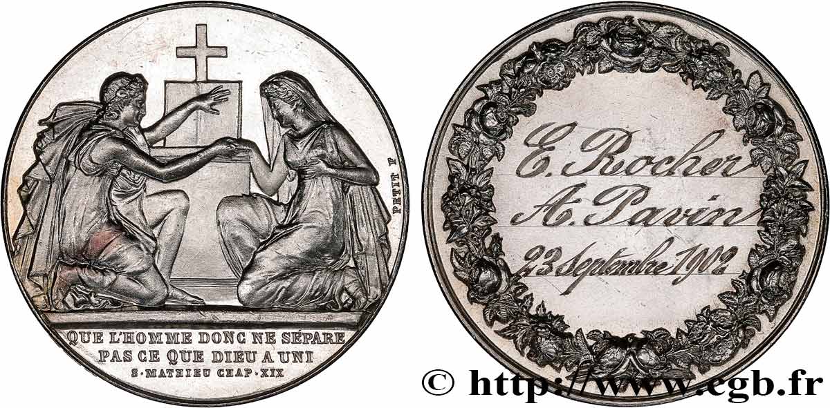 AMOUR ET MARIAGE Médaille de mariage, Evangile de St Mathieu TTB+
