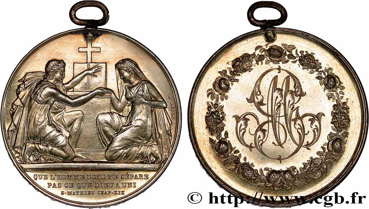 AMOUR ET MARIAGE Médaille de mariage, Evangile de St Mathieu, transformée en pendentif fVZ