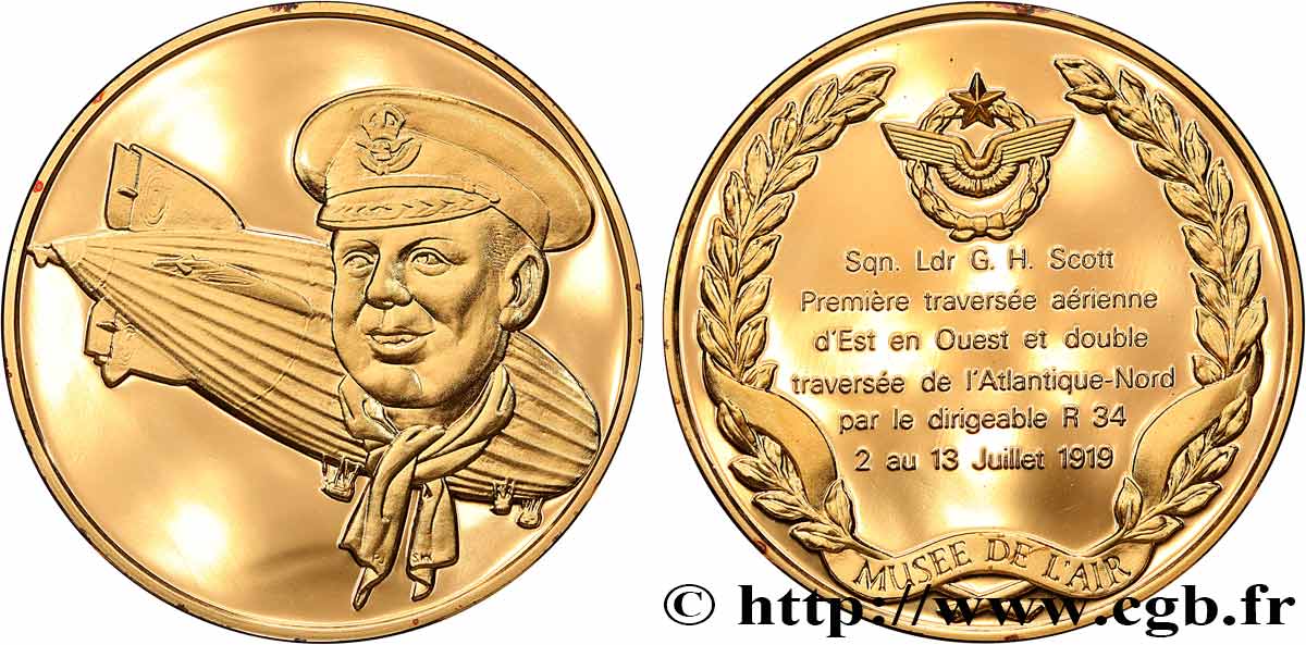 AÉRONAUTIQUE - AVIATION : AVIATEURS & AVIONS Médaille, L’Histoire de la Conquête de l’Air, Premières traversées par un dirigeable SUP